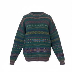 VTG 90s Woolrich Womens Fair Isle Knit Cotton Sweater Coastal Grunge Size L